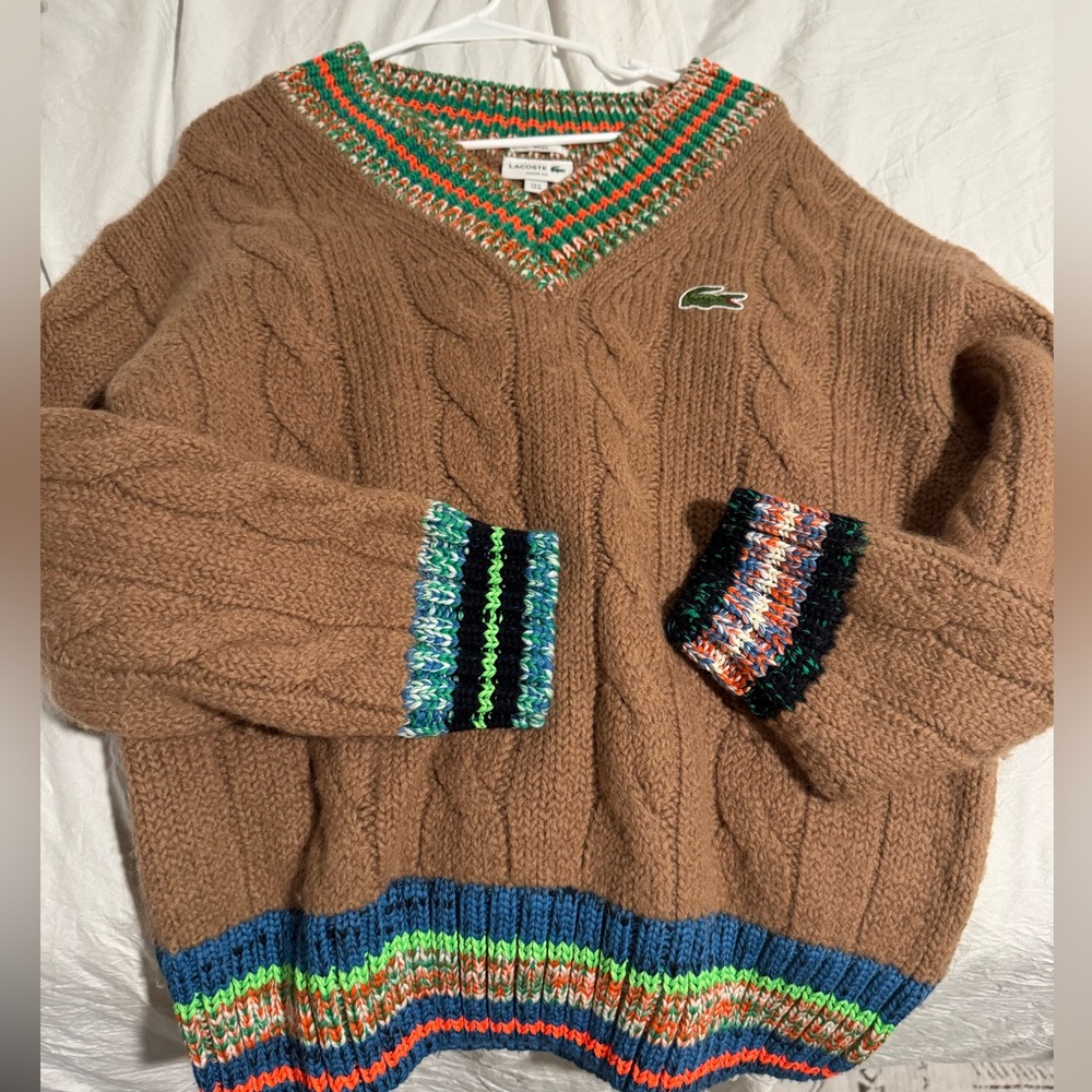 Lacoste loose fit wool sweater in brown